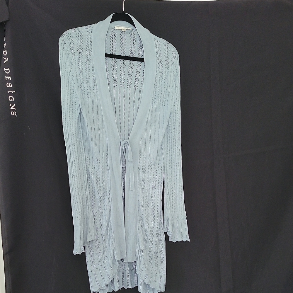 Light Pastel Blue Open-Knit Tie-Front Women's Cardigan Sweater